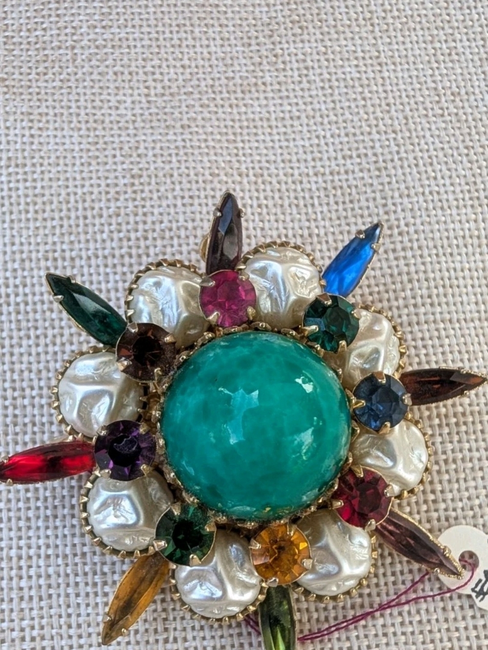 Multicolor Floral Statement Brooch with Turquoise Center